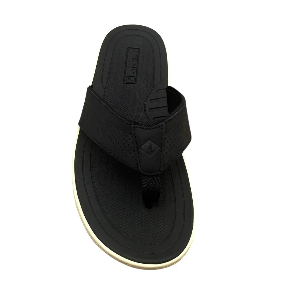 Sperry Men's Havasu Perf Leather Thong Sandal Size 13 Black Comfort Casual Style